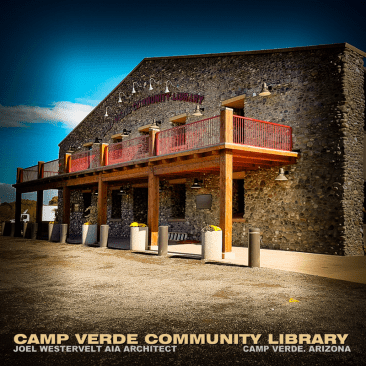 Front facade of new library.