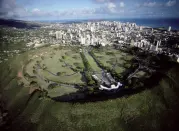 The National Memorial Cemetery of the Pacific, located in Punchbowl Crater, overlooks downtown Honolulu.