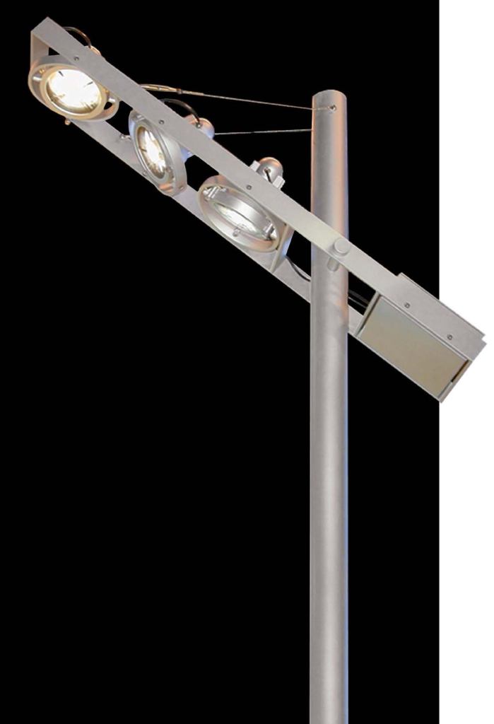 PRO series floodlightsSeluxwww.selux.com

Die-cast aluminum casing - Three sizes - Lamping choices range from 13-watt compact fluorescent to 1,000-watt high-intensity discharge - Variety of mountings, beam patterns, lenses, filters, and louvers - Cardanic Systems gimbal mounting frames available for suspended and pole-mount applications