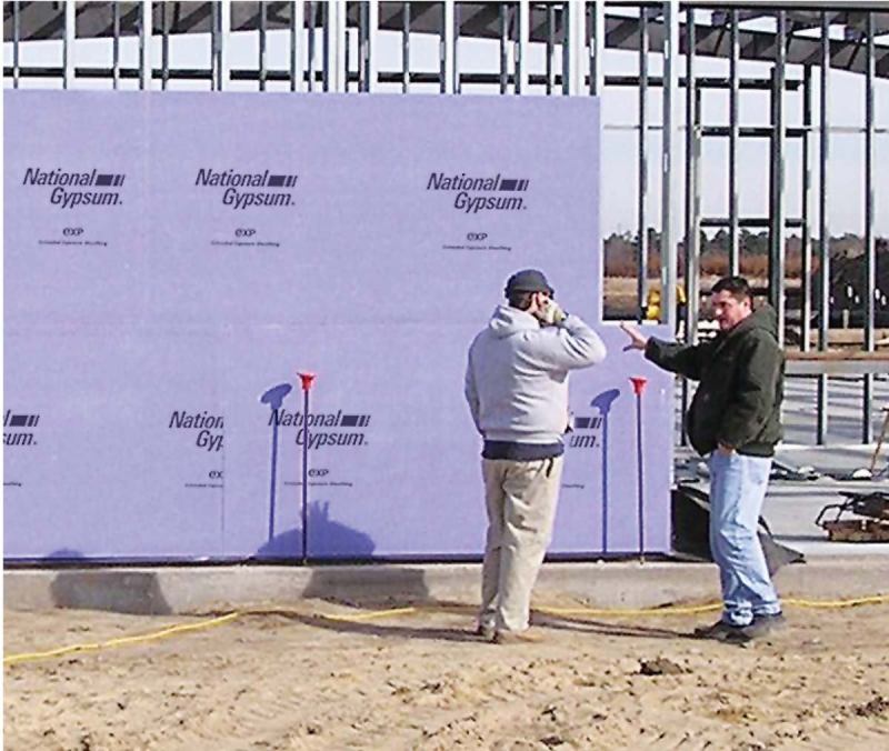 Gold Bond e2XP exterior panel

National Gypsum

www.nationalgypsum.com

Mold- and moisture- resistant



Designed for installation on sidewall and soffit framing as a water-resistant underlayment, in a curtain wall or EIFS, or under metal, vinyl, wood, or fiber-cement finishes



Works with wood and metal