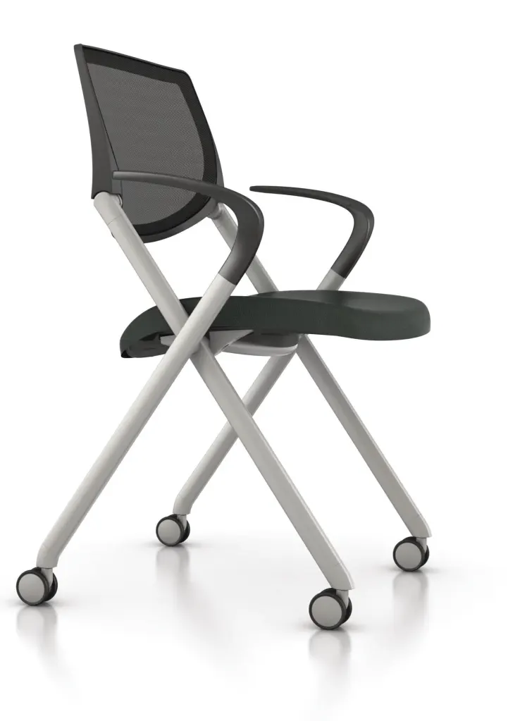 These durable, comfortable, and versatile chairs from Allsteel are suitable for training rooms, caf©s, and other multipurpose areas in office, hospitality, and educational settings. Seek compactly stacks and nests, is lightweight, and does not require a cart when stacked. Automatic ergonomics are built in, and the chairs flexing back encourages body movement. The pivot is positioned where the user needs support and where the body naturally reclines. The frame is available in a silver or black finish, with a polymer seat and back available in a choice of eight colors. A mesh back, available in dusk, is also an option. The chair can be ordered with or without arms and with multisurface casters or glides. allsteeloffice.com