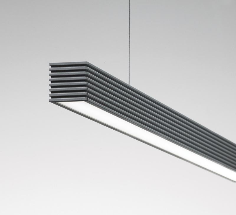 The L20 from Litecontrol offers an LED light source with elegant styling. The pendant-mount linear luminaire has been designed to provide higher light output and greater efficacy than a similar linear fluorescent luminaire. It is best suited for applications where a small-scale 2"-by-2" linear downlight is needed, such as laboratories, offices, retail, and public spaces. Its VC4 lens has a two-piece construction that couples an internal microstructure optical film with an optical shaping lens to produce a uniform lens that obscures the individual LED images with optimal glare control. The VC family consists of optical components that are individually engineered for maximum visual comfort. litecontrol.com