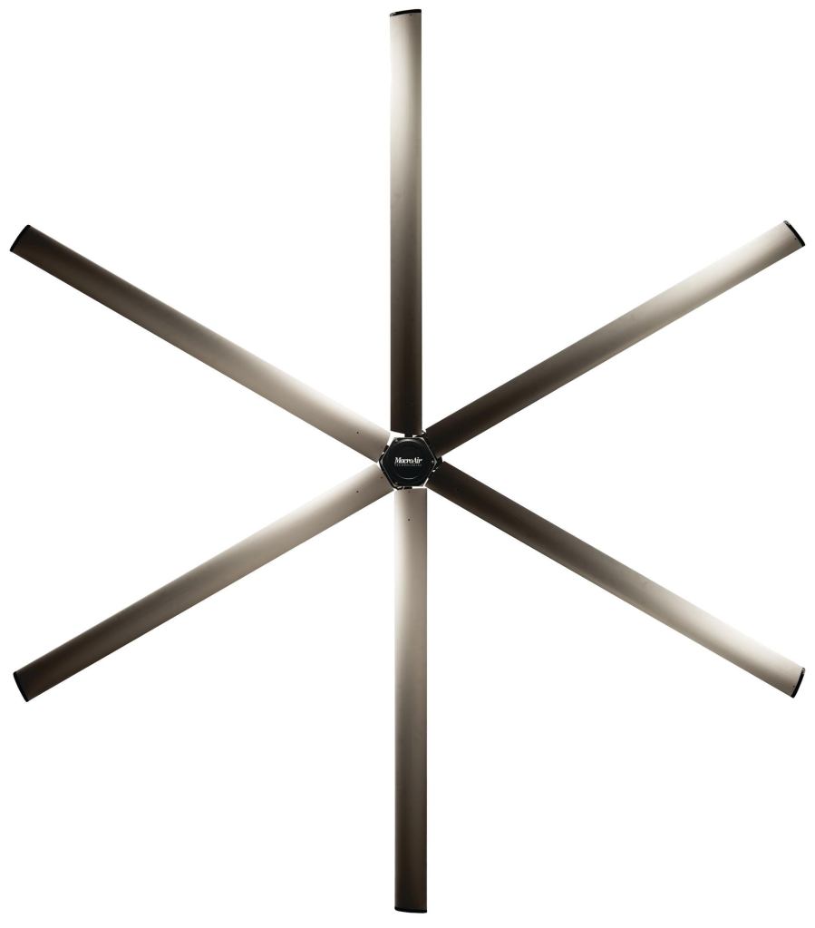 The MacroVoltaic fan from MacroAir Technologies is a solar-powered high-volume low-speed (HVLS) industrial fan. HVLS fans generate a column of air that flows down to the ground and outward 360 degrees, allowing air to mix and circulate more efficiently and generate less noise and dust than other industrial fans, according to the company. Because MacroAir fans use only 400W of power, they are suitable for smaller, less-expensive solar panels. MacroVoltaics panels have a 20-year warranty, and are rated for full sunlight. The system also includes a standard remote control, an optional auxiliary power supply, and an optional battery backup. macro-air.com