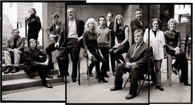 U.Va.'s Design Trust (left to right) W.G. Clark, Karen Van Lengen, William Sherman, Warren T. Byrd Jr., Willard Scribner, Lucia Phinney, Joshua Stastny, Jeff Bushman, Robin Dripps, Anselmo Canfora, Peter Waldman (seated), Sandra Illescu, Judith Kinnard