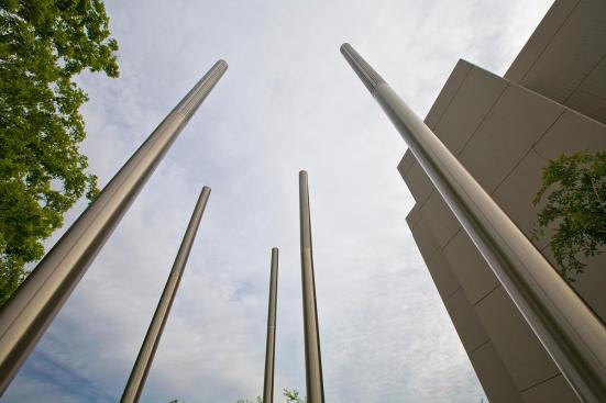 Light Column Pedestrian Lighting shown with 360 degree custom perforated shields at University of California - Davis, Davis, California