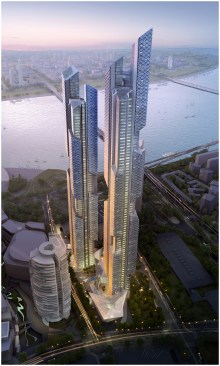 Aerial view of the Dancing Dragons towers.
