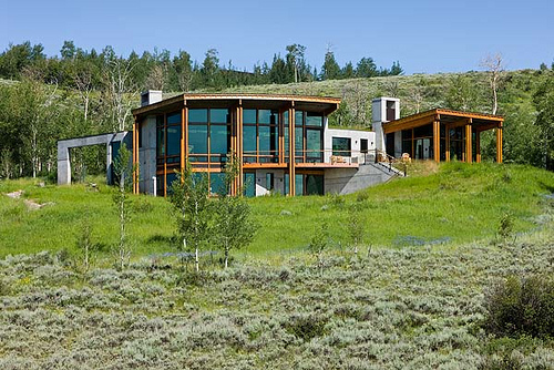 Exterior, horizontal, overall east elevation, Landes-Oatey residence, Jackson, Wyoming; Ward + Blake Architects