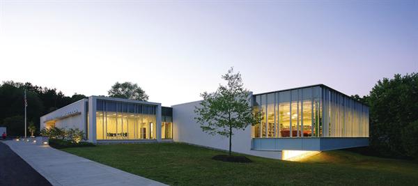 Highlighting the cantilever of the new children?s reading room at the Hockessin Public Library is a metal halide wall washer mounted on the underside of the cantilever and directed at the foundation wall. ?There is a very nice architectural effect to it,? says ikon5 principal Joe Tattoni, ?but it was added for very practical security reasonsnamely, keeping local teens from using the space as an after-hours hangout.