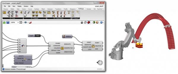 The new KUKA|prc plugin for Grasshopper enables architects working with Rhinoceros to program for robot controllers.