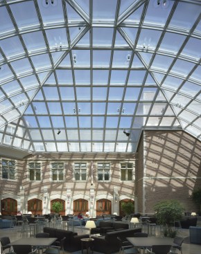 Shielding against weathering, aging and pollution Linetec finished the skylight?s aluminum framing in a Revere Gray color using a high-performance 70% polyvinylidene fluoride (PVDF) coating.