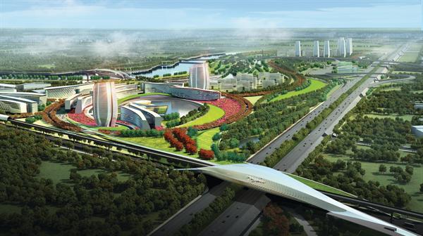 View looking Southeast across highway toward headquarters hub