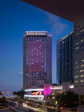 exterior view with lighted facade