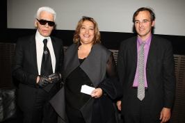 Barry Bergdoll, right, with Karl Lagerfeld and Zaha Hadid.