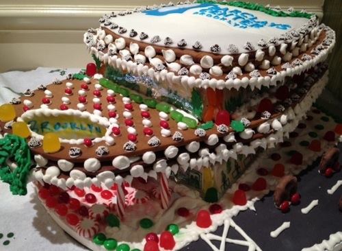 The Barclays Center in gingerbread, by Joyce Bakeshop in Brooklyn, N.Y.