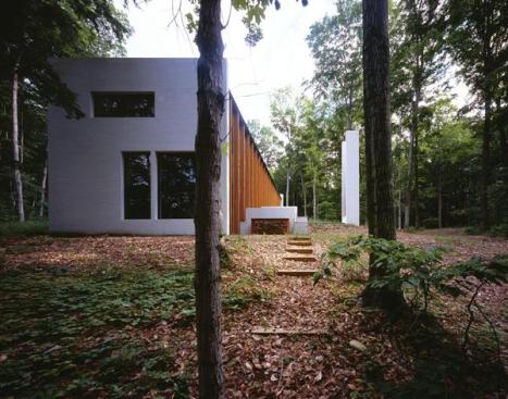 A freestanding fireplace is one of several events that foster an active engagement with the landscape. 