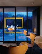 Glass-and-steel walls project and recess, embracing both art and the landscape and creating a sense of traction in the plan.