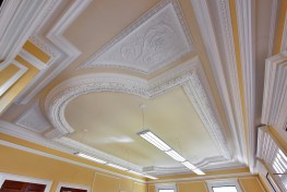Restored ballroom plaster ceiling
