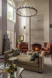 Great Room with New Hearth of Silver Travertine