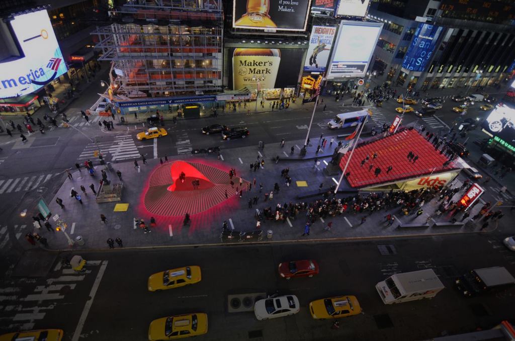 Renderings of "Heartwalk" by Situ Studio in Times Square as part of the annual Valentine heart competition