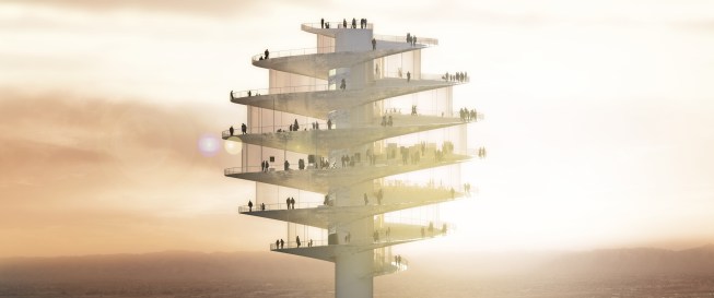 Tower in silhouette.