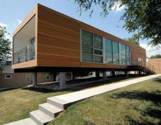 Douglas fir siding wraps the outside of Modular 3.