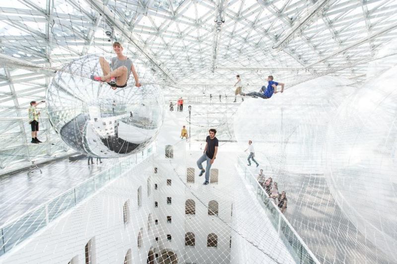 "In Orbit" installation by Tomás Saraceno at the K21 Ständehaus. 