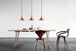 Part of the Danish design boom of the 1960s, this pendant from Lightyears was originally created for Fog & Morup 50 years ago. Consisting of a copper body and a rosewood top, the fixture is crowned with 24 slits for light permeation. The 370mm-tall pendant comes in diameters of 225mm and 340mm. Both use a 75W E27 lamp and will be available this August. lightyears.dk
