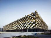 Approximately 1,000 square awnings, made of PTFE-coated, woven-glass-fiber membrane, block all but 7 percent of the incoming sunlight.