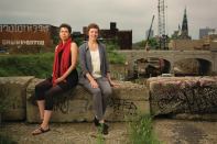 María Arquero de Alarcón (left) and Jen Maigret near the site of their speculative project that proposes to connect Detroit’s Eastern Market to the Dequindre Cut, an abandoned railway that’s being turned into a public greenway.