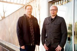 Brent Grubb (left) and Jeff Kovel at Skylab’s Columbia Boulevard Wastewater Treatment Plant’s Engineering Building.