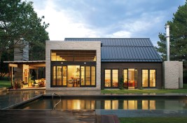 Folly Farm is a contemporary expression of historic, additive farmhouse-style architecture. The energetic, creative clients wanted a contemporary design, with casual spaces for their young family to create, play and find inspiration. To achieve these goals, forms, spaces and finishes were composed. They combining old and new, rich textures, with simple, yet age-old formal geometries.