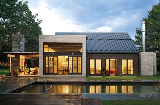 Folly Farm is a contemporary expression of historic, additive farmhouse-style architecture. The energetic, creative clients wanted a contemporary design, with casual spaces for their young family to create, play and find inspiration. To achieve these goals, forms, spaces and finishes were composed. They combining old and new, rich textures, with simple, yet age-old formal geometries.