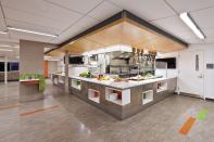 The open kitchen and serving line.
