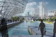 Dlandstudio, Hybrid Urban Base for Queens, N.Y., from the "Glimpses of New York and Amsterdam in 2040” exhibition.