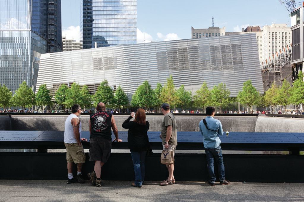 The perimeter of one of the memorial fountains