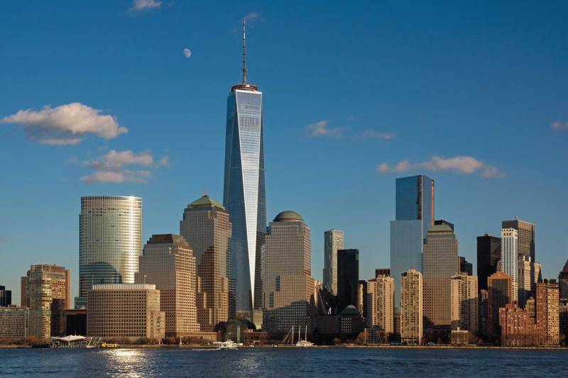 New York Financial Center at dusk