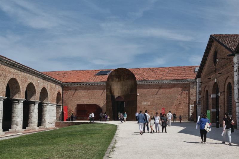 Visitors arrive at the Arsenale in Venice for the 14th International Architecture Exhibition, curated by Rem Koolhaas. Exhibits are housed not only in the Arsenale, which is the city’s former shipyards, but also in the national pavilions and Central Pavilion in the nearby Giardini park.