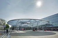 Workers erected the bus station’s structural frame on site and then attached the ETFE membrane to the frame in three pieces.