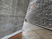 Amateur Architecture Studio's 2008&nbsp;Ningbo Historic Museum features a bamboo-formed concrete wall (left) as well as wapan masonry construction (right).