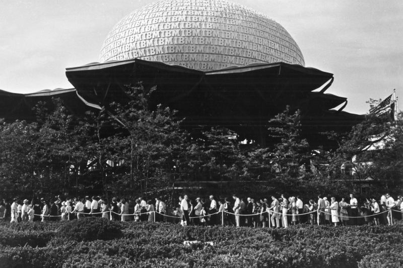 IBM pavilion at the  New York World's Fair, 1964. IBM logo and graphic identity designed by Paul Rand.