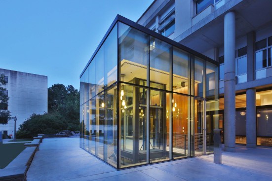 DIBS entry: glass cube at plaza level