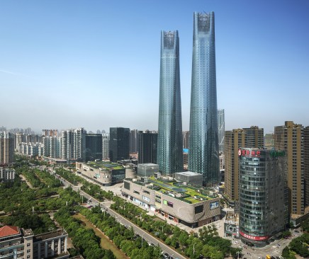 View of towers from east