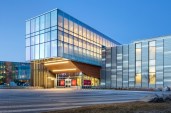 The main entrance on the west side of the Taylor Institute at University of Calgary.