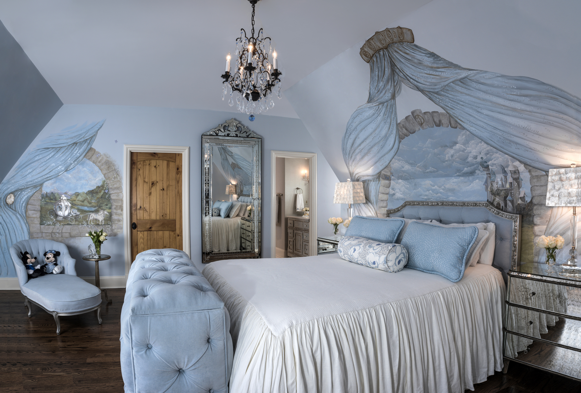 Posh Peanut Girl's Disney Princess Cinderella Reversible Ruffled Duvet Cover in Pink, Twin, image size:2400x1623