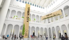 Rendering of the CLT panels that will be installed in the National Building Museum's Great Hall for the Timber City exhibition.