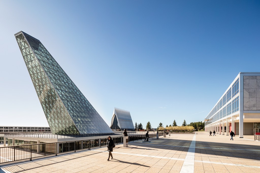 Polaris Hall and the Cadet Chapel (back left)