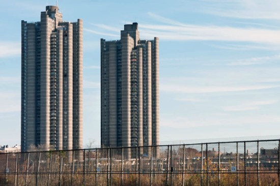 More than 150 multifamily projects were constructed under the 1955 Mitchell- Lama housing program, including the Tracey Towers in the Bronx, N.Y. This project only exemplifies the type and age of buildings that may be included in the RetrofitNY initiative; no specific list of RetrofitNY projects was available at the time of this article's publication.