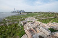 View from the top of the scramble on Outlook Hill, looking north over the park on Governors Island.