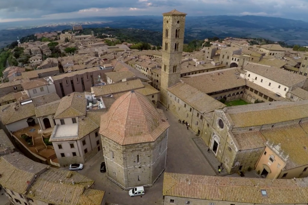 Drone capture of Volterra city center.