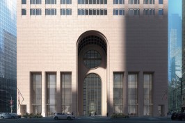The updated renderings show clear glazing and a refreshed central arch.